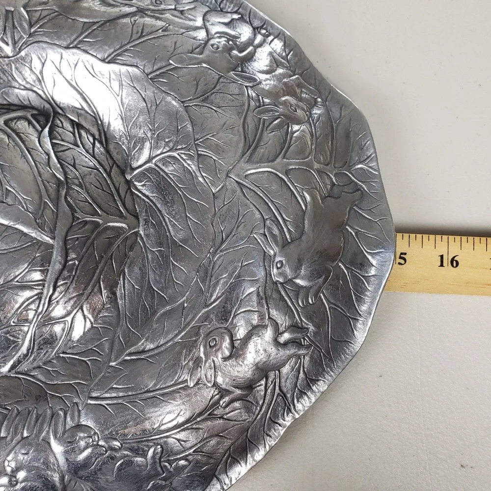 Arthur Court 1990 Vintage Aluminum Cabbage Rabbit Serving Platter 15 Inch Oval